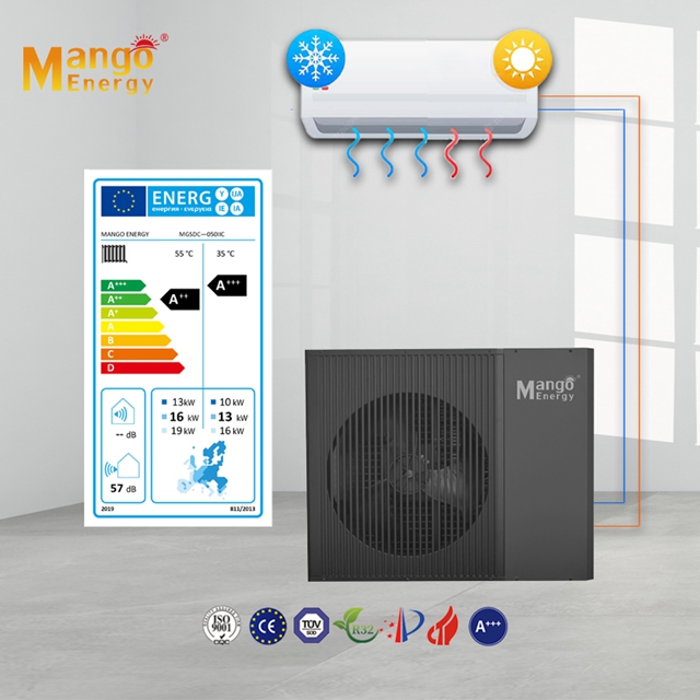Inverter DC Heat Pumps For Heating And Hot Water R32 with Wifi Controlled Central Heating System for House High Cop
